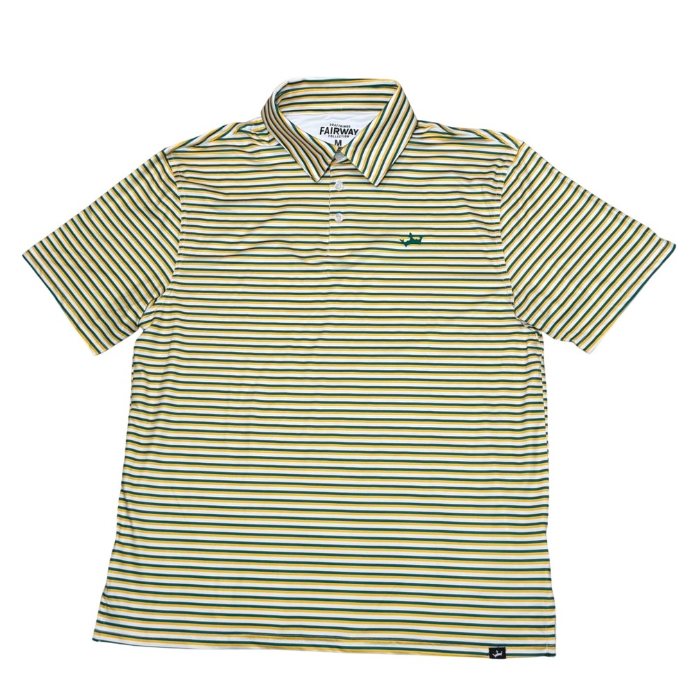 Draftkings‎ Fairway Collection Polo Shirt Men Medium Green Yellow Striped Golf